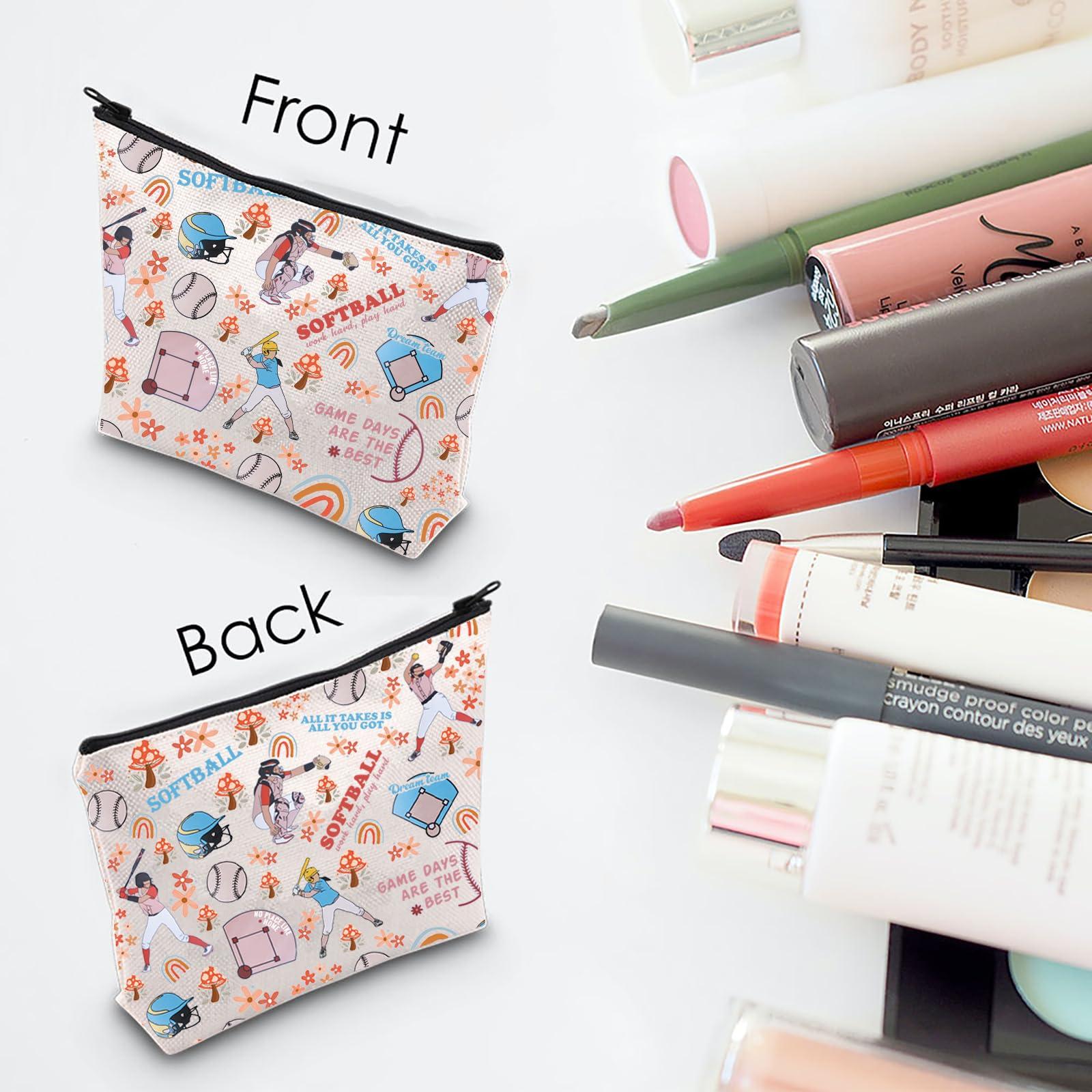 MNIGIU Softball Player Gift Softball Cosmetic Bag Softball Lover Gift Softball Coach Gift Softball Mom Gift (Work hard play hard Bag)
