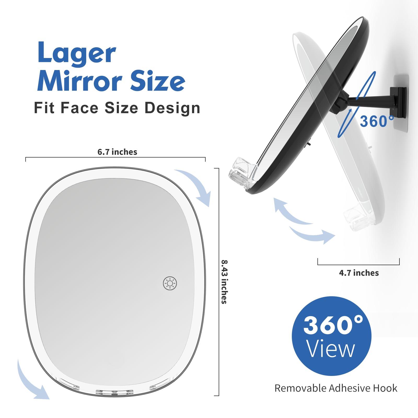 COSMIRROR COSMIRROR Shower Mirror Fogless for Shaving with Razor Holders, No-Drilling, 3-Color Dimmable Lights Larger Anti-Fog Shower Mirror with Light Shatterproof & Waterproof for Men and Women