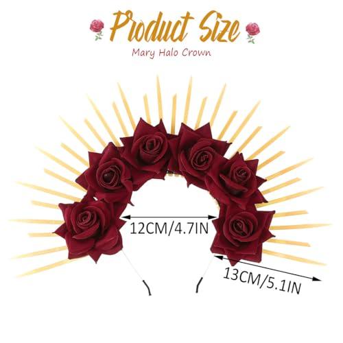 BARTOSI BARTOSI Halo Crown Mexican Flower Headband Spiked Crown Goddess Headpiece Mary Halo Crown Halloween Party Cosplay Costume Headwear for Women