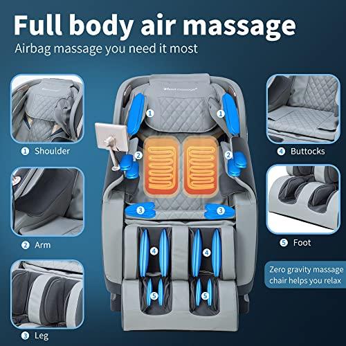 BestMassage Massage Chair,Full Body Zero Gravity Recliner Chair with Smart Large Screen Bluetooth Speaker Wormwood Back and Calf Heating Therapy Foot Roller Air Massage System for Home Office,Grey