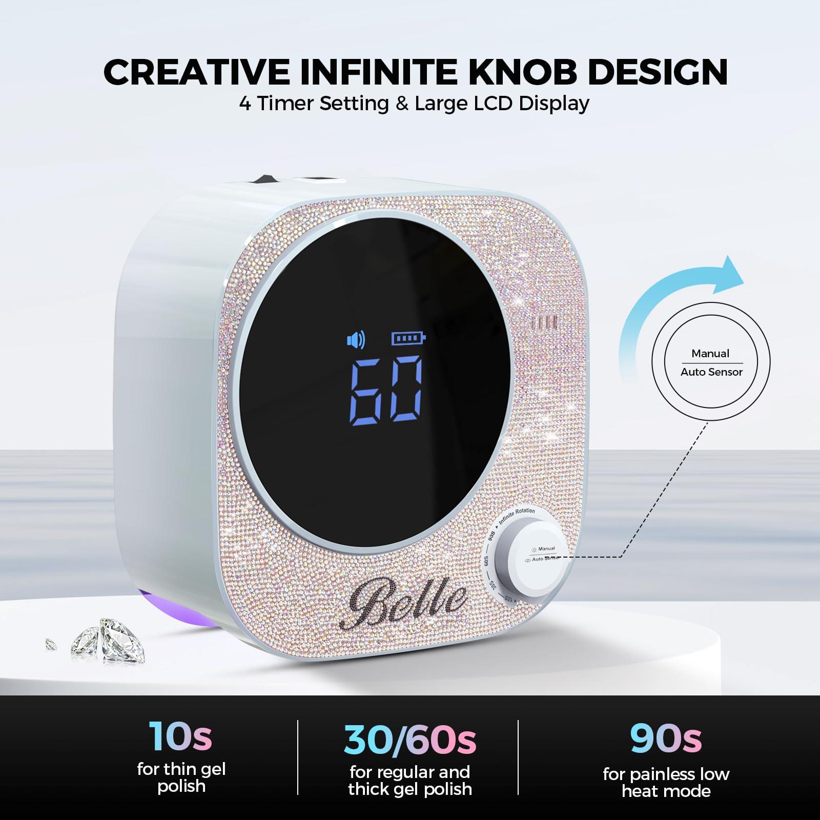 Belle Belle Professional Nail Drill Machine, Sparkly Electric Nail File for Acrylic Nails, UV LED Nail Lamp, 54W Rechargeable Cordless Sparkling Nail Dryer