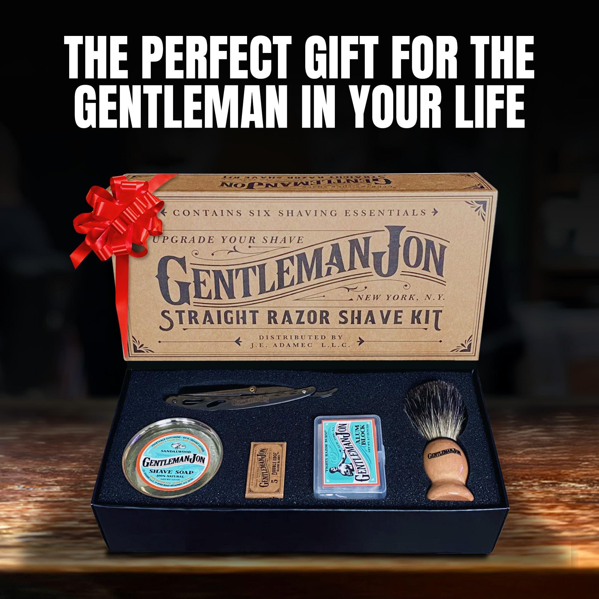Gentleman Jon Gentleman Jon Straight Razor Shaving Kit | Vintage Wet Shave Grooming Set for Men - Includes: Straight Edge Razor, Hair Shaving Brush, Alum Block, Shave Soap, Bowl & Double Edge Razor Blades