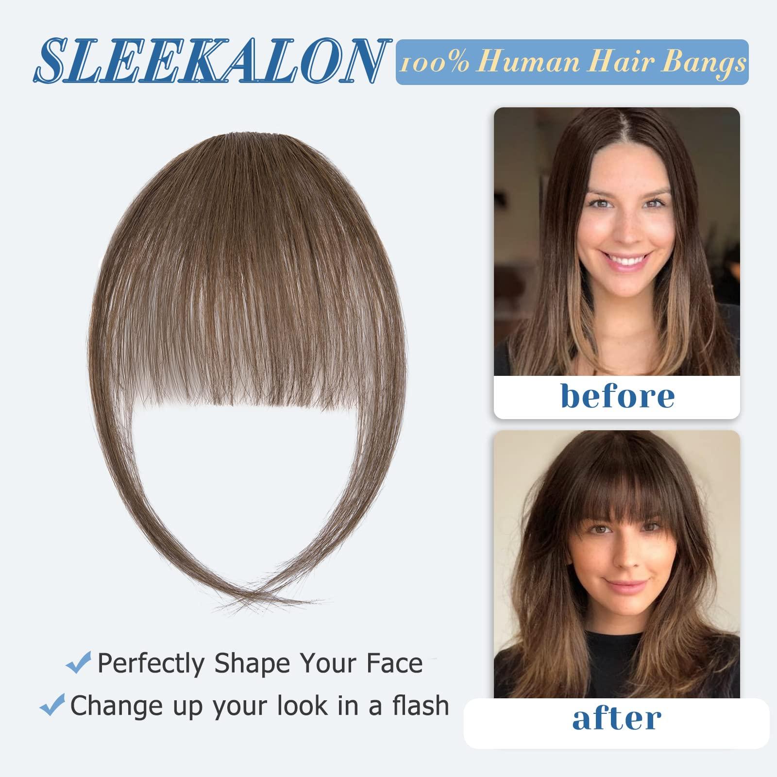 SLEEKALON SLEEKALON Clip in Bangs Human Hair Platinum Blonde Air Bangs Remy Hair Clip On Bang Hairpiece for Women Curved Bangs Hair Clip Fringe with Temples for Daily Wear(#60-Platinum Blonde)
