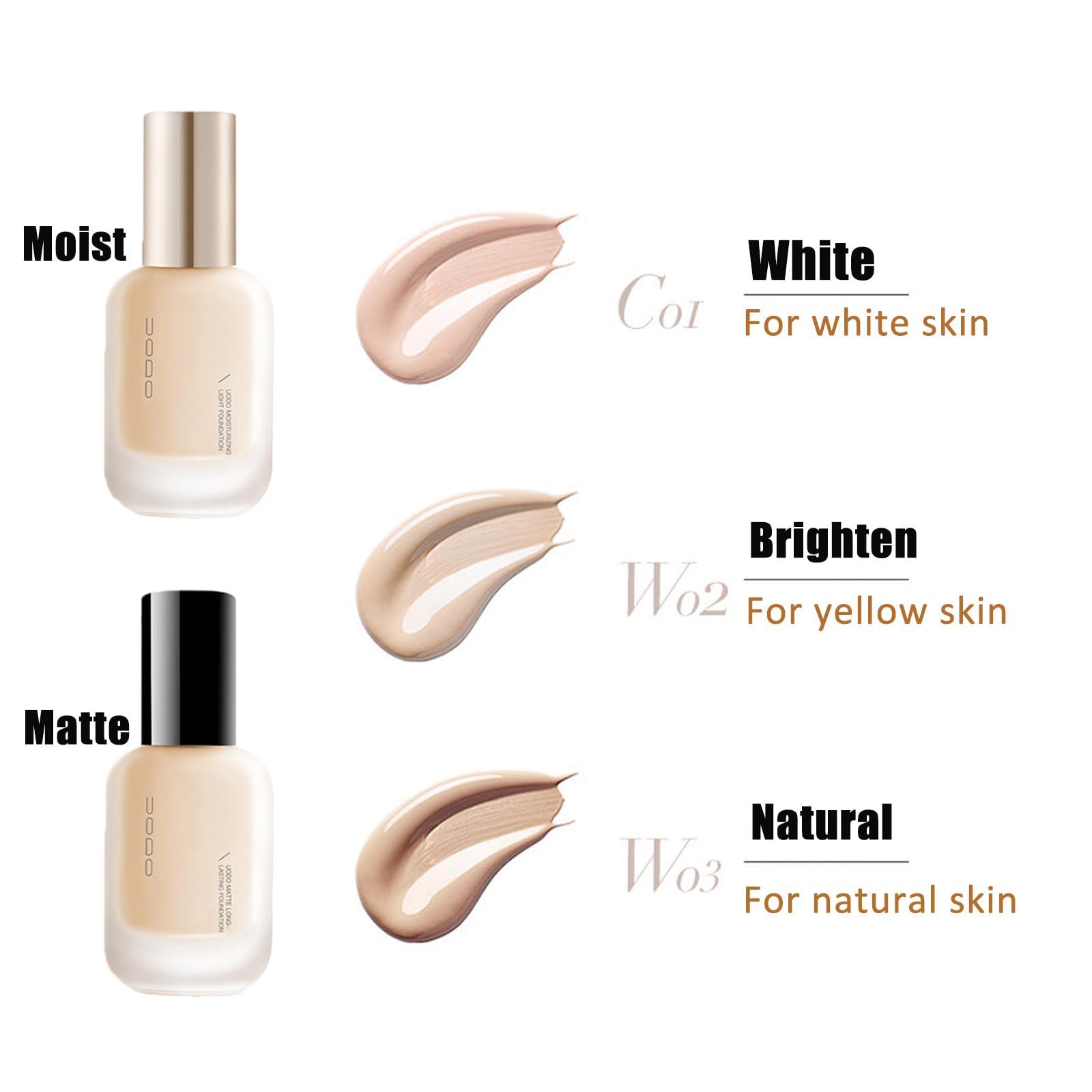 Oplviude UODO Liquid Foundation - UODO Moisturizing Light Foundation/UODO Matte Long Lasting Foundation, UODO Foundation, Invisible Foundation Makeup Uodo, Uodo Maquillaje (Moisturizing W02 Brighten)