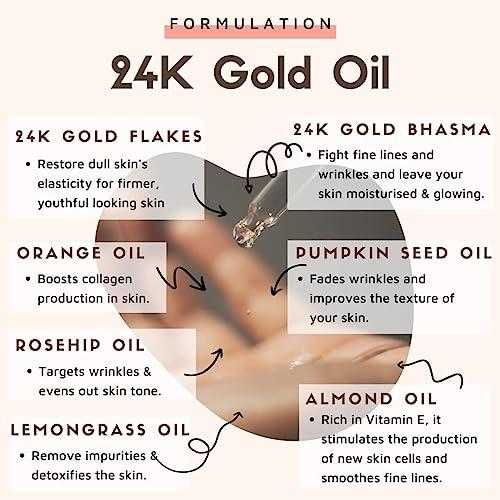 SENTA SENTA ESSENTIA EXTRACTS 24K Gold Face Serum with Vitamin C, Pumpkin Seed Oil, Almond Oil, Rosehip Oil, Orange Extracts, 24K Gold | Hydrates, Primes and Gives Luminous Glowing Skin 15ML Bottle