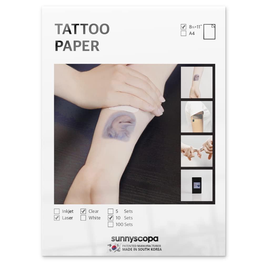 Sunnyscopa Sunnyscopa Printable Temporary Tattoo Paper for LASER Printer - US Letter Size 8.5"X11", 10 SHEETS - DIY Personalized Image Transfer Sheet for Skin - Custom Waterslide Decal Stencil Henna