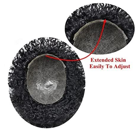 Healthlif Men Weave Hair Unit Black Men Afro Toupee Hair Pieces For Black Men African American Men Afro Wigs Real Human Hair Units Black Men Natural Hairline Invisible Full Poly Afro Wave Hairpieces (8\'\'X10\'\' -6MM Wave, #1B OFF BLACK)