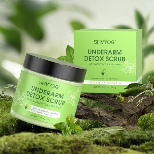 SHVYOG Underarm Detox Scrub, Green Tea Armpit Detox Scrub with Mint and Tea Tree, Natural Underarm Scrub for Armpit Detoxifying, Odors Eliminating, Exfoliating and Smoothing 8.11 Oz
