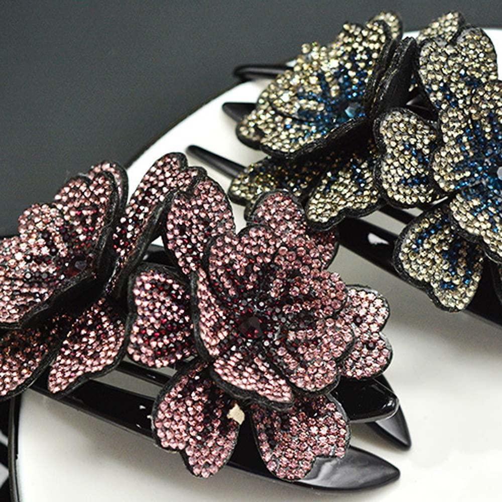 Generic Rhinestone Flower Hair Clips Duckbill Clip Ponytail Holder Diamond Hair Barrettes for Women Girls Thin Thick Long Hair Accessories(G)