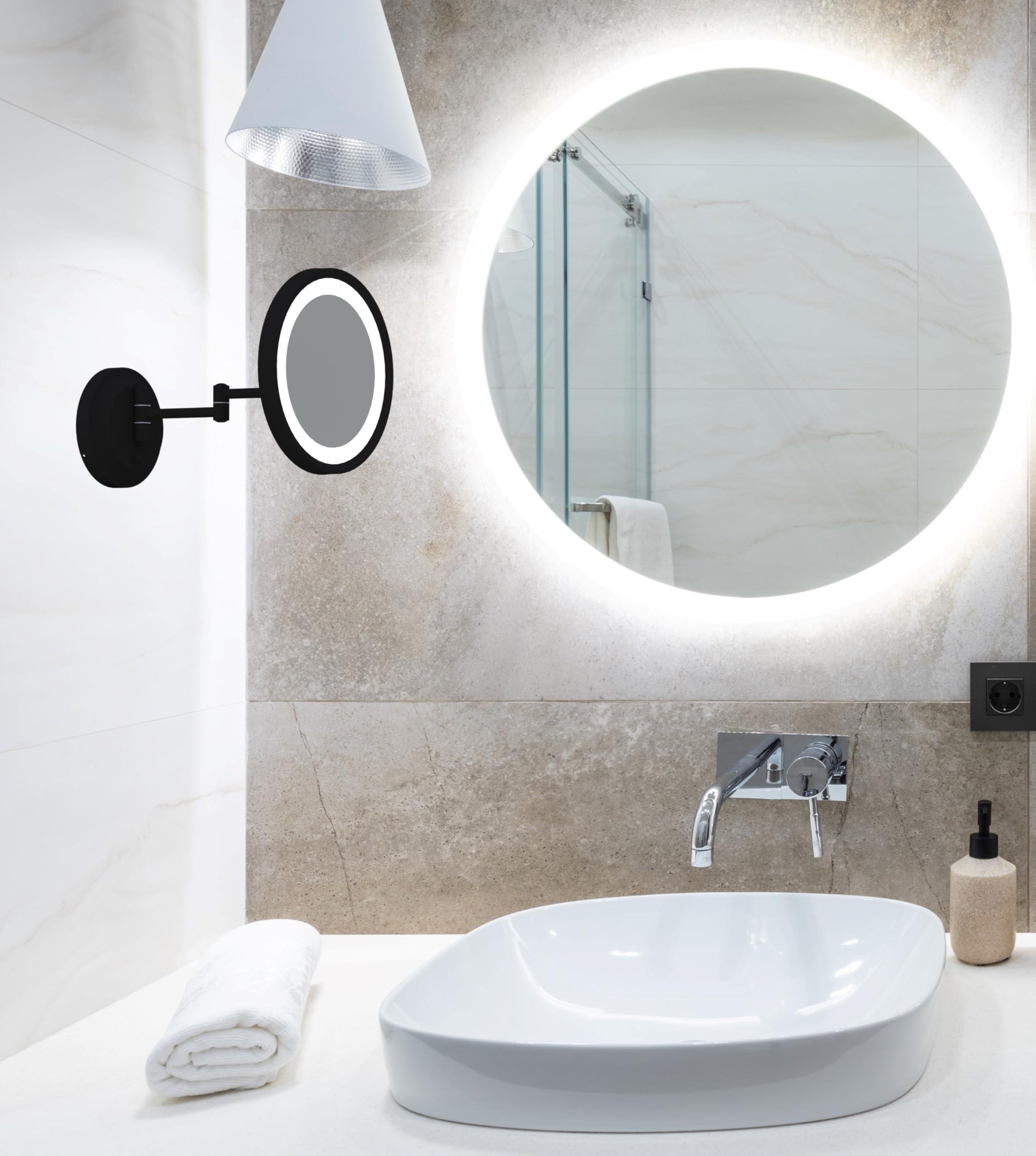 Universal Lighting and Decor Kimball and Young Matte Black Single-Sided LED Round Arm Wall Mirror