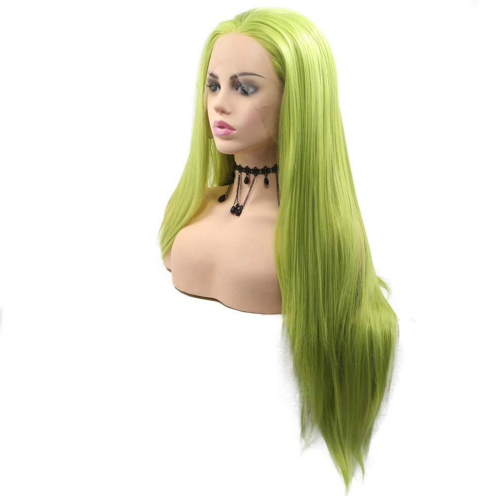 karissa Hair Fresh Green Lace Front Wigs for Women Long Silky Soft Pastel Neon Synthetic Real Hair Wig Pre Plucked Hairline Avocado Green Handmade Wigs GluelessLace Wig Heat Safe Cosplay Daily 24Inch