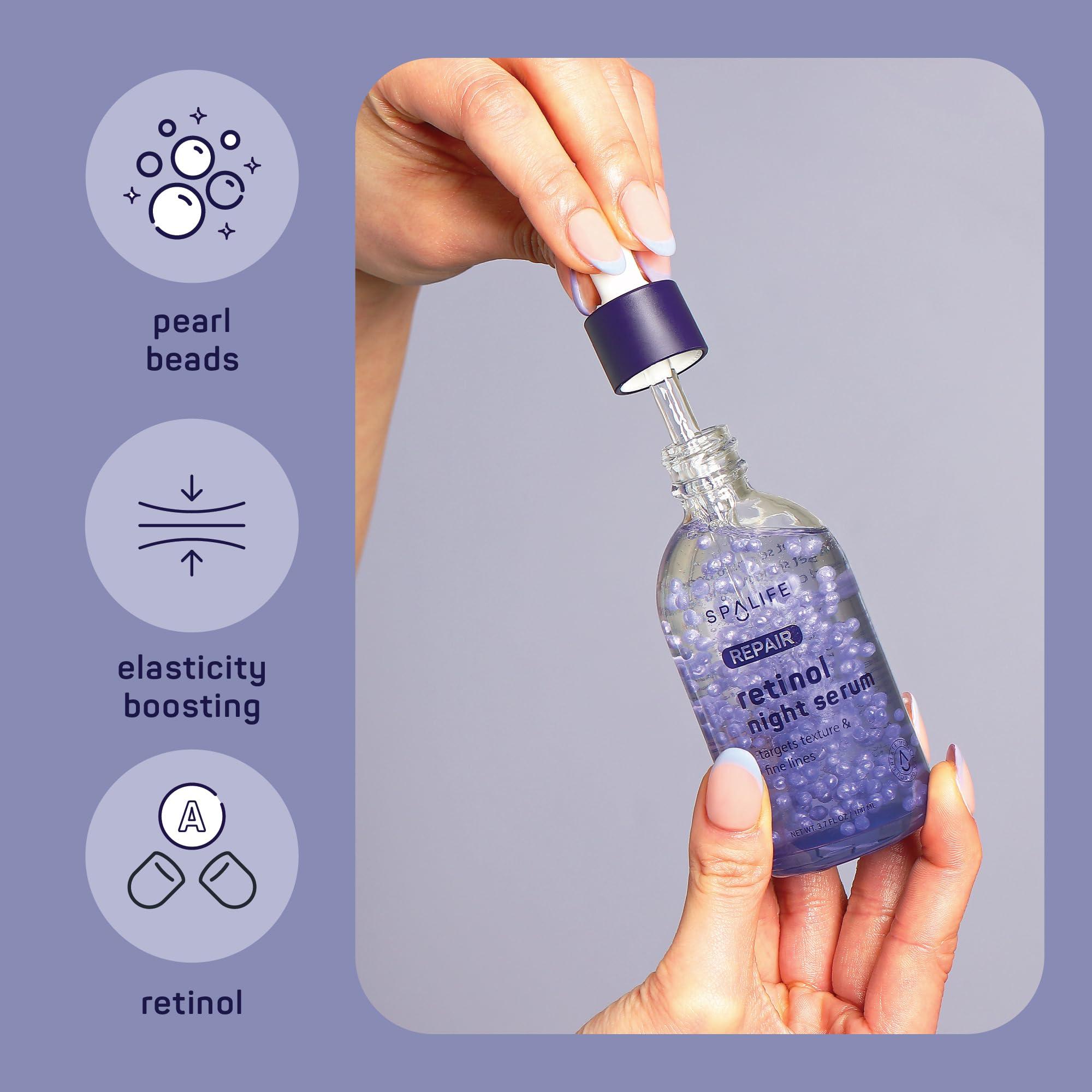 SpaLife Spa Life Face Serum: REPAIR Retinol Night Serum 100 ml (3.7 oz) Smoothing, Resurfacing, Gently Exfoliating - Targets Fine Lines, Texture, Dark Spots - Boosts Cellular Turnover & Clearer Skin