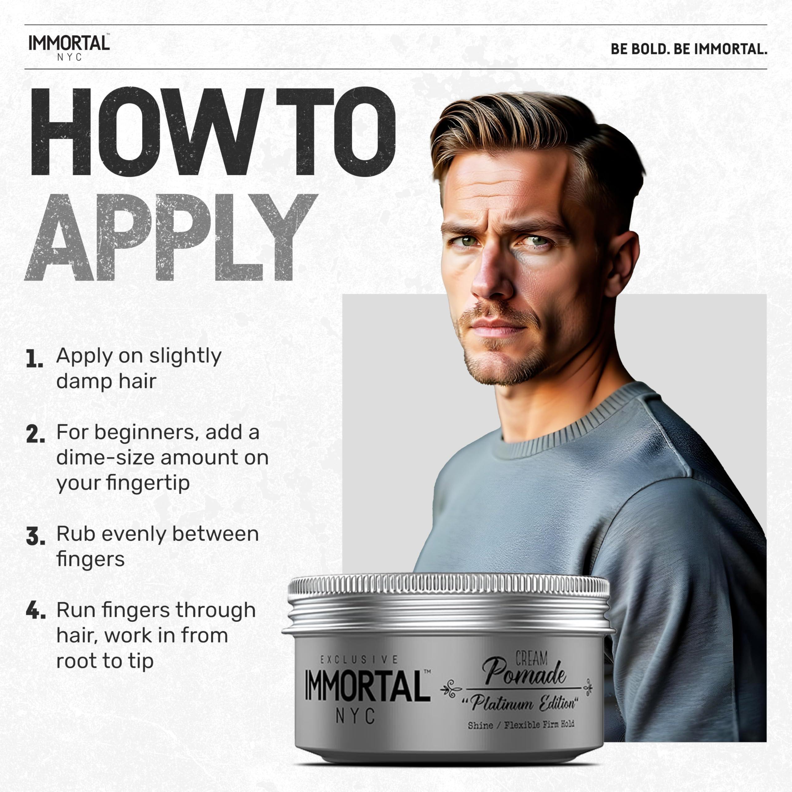 Immortal NYC Immortal NYC Hair Styling Cream Pomade Platinum Edition - Mens Water Based, No Residue Hair Balm - All Natural Pomade -Strong Firm Hold - Gel for All Hair Types