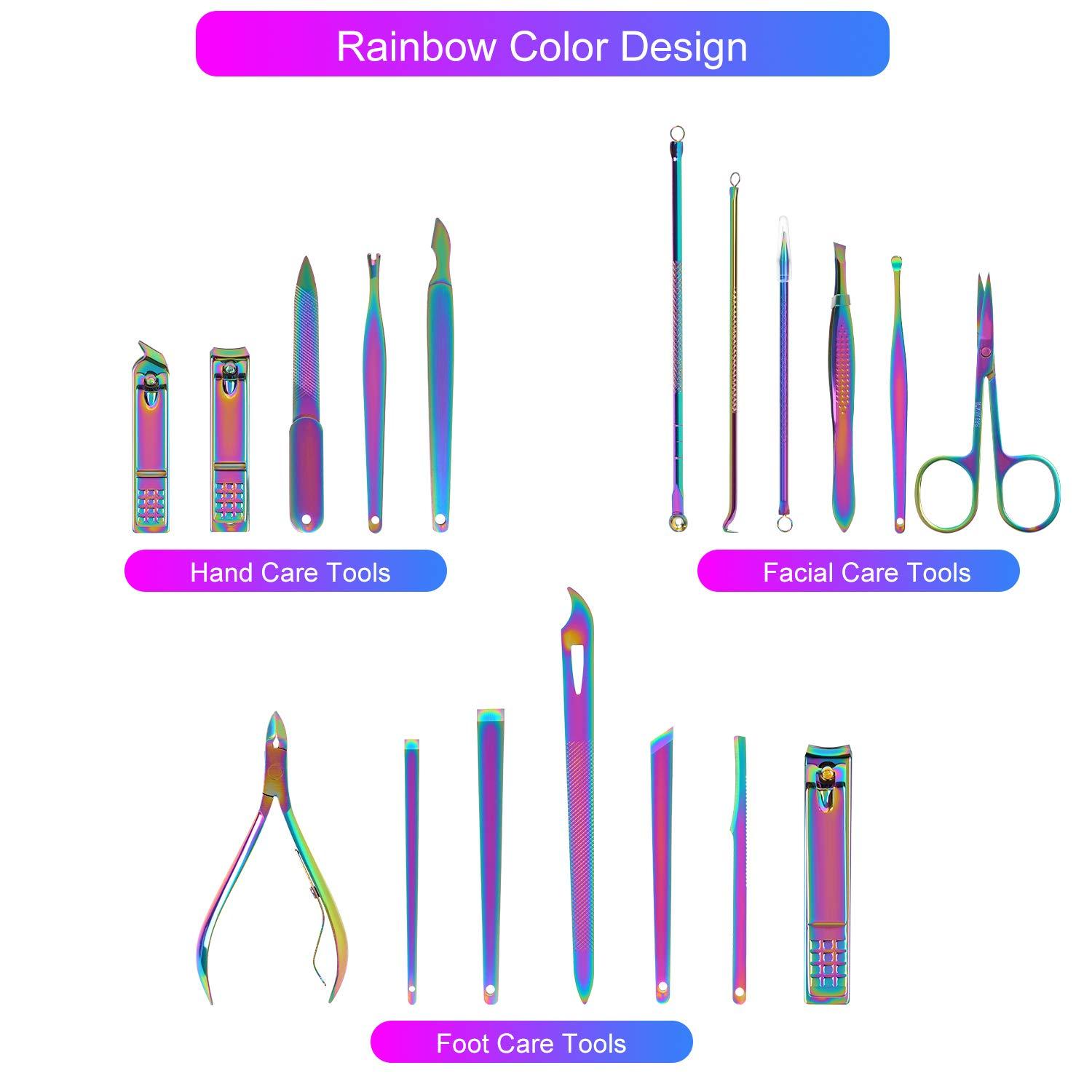 SFYDOM 2020 New Rainbow Manicure Kits 18 Pcs Nail Clippers for Women Gift SFYDOM Women's Rainbow Leather Manicure Set (18-RainbowManicure Kits)