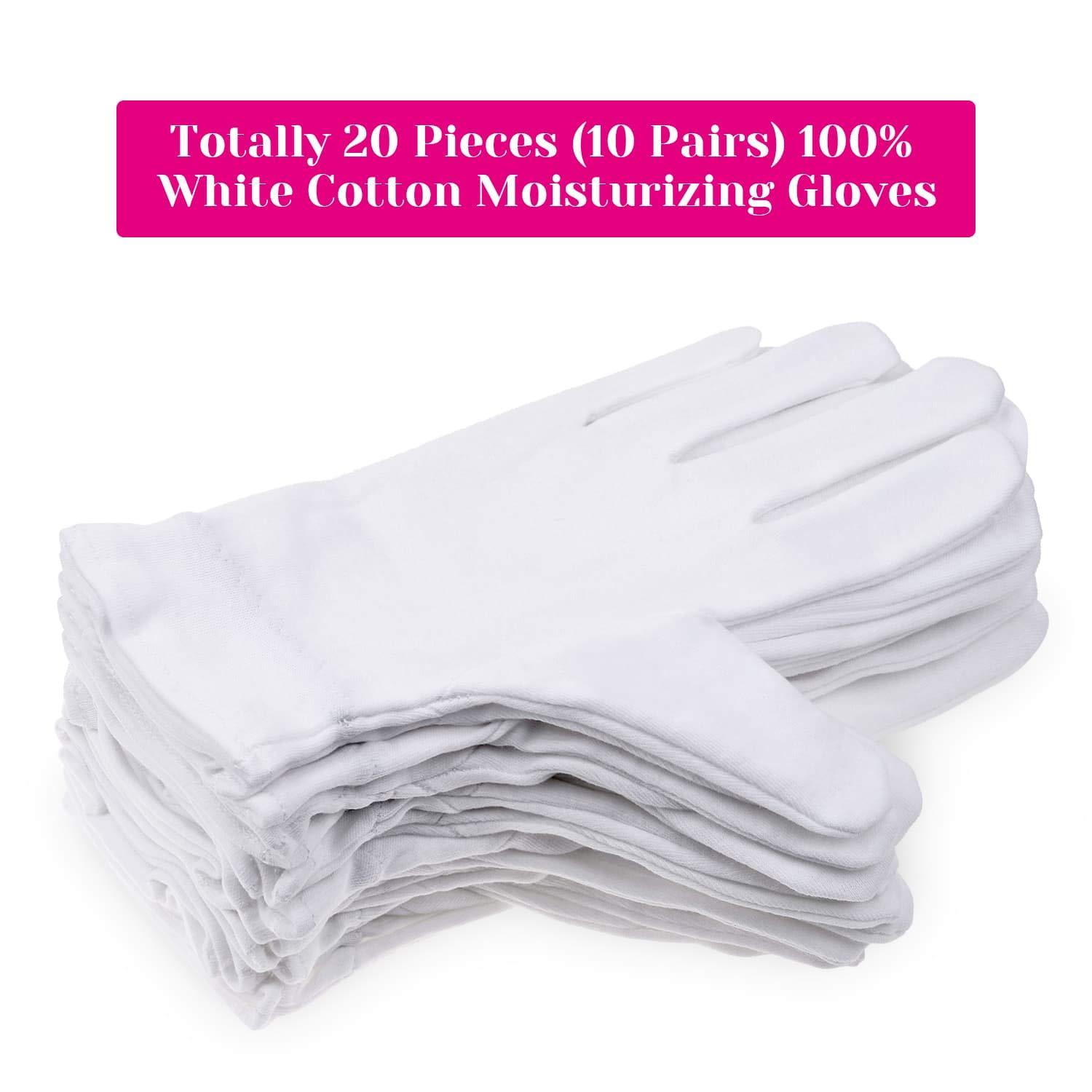 selizo 100 Percent Cotton Gloves for Dry Hands Eczema, Selizo 10 Pairs White Cotton Gloves for Women Dry Hands Moisturizing Cosmetic Sensitive Irritated Skin Spa