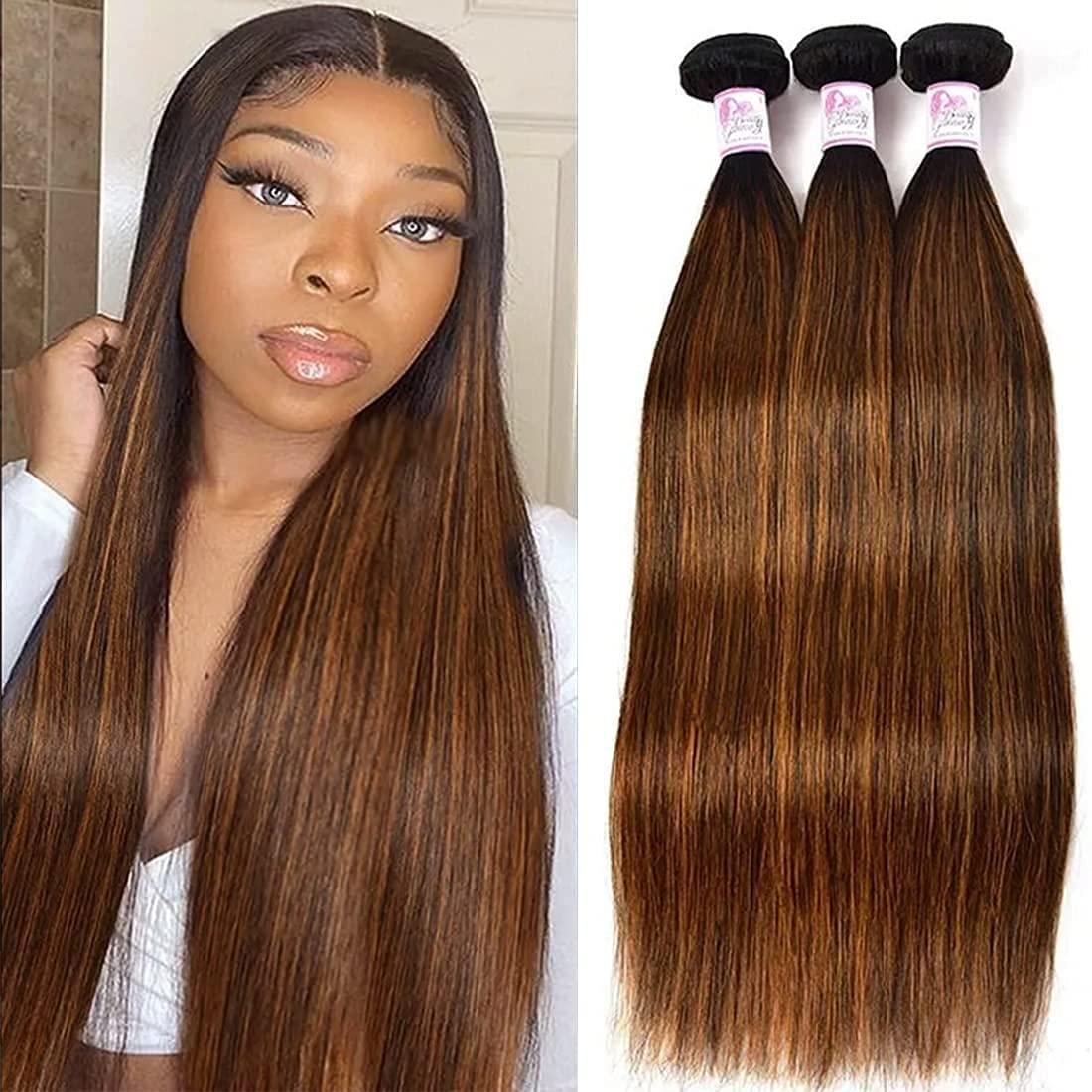 Beauty Forever Beauty Forever Malaysian Straight Hair 3bundles #FB30 Balayage Ombre Human Hair Weave, 10 12 14Inch Straight Bundles 3PCS Deals Virgin Hair Extensions