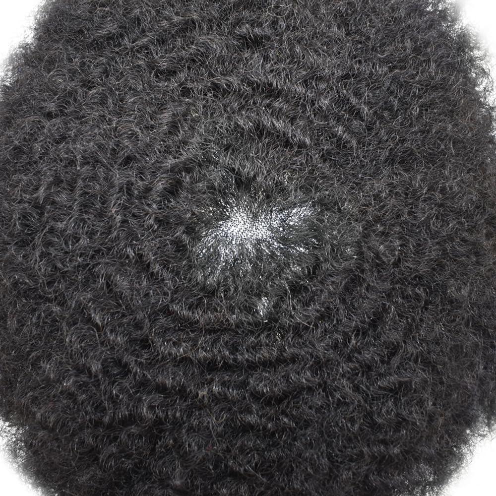 RESHE RESHE Afro Toupee For Black Men Human Hair Pieces NPU Monofilament Mens Toupee Wave Hair Units For Black Mens Toupee Hair Replacement System For Man8X10 8MM Afro Wave#1B Off Black