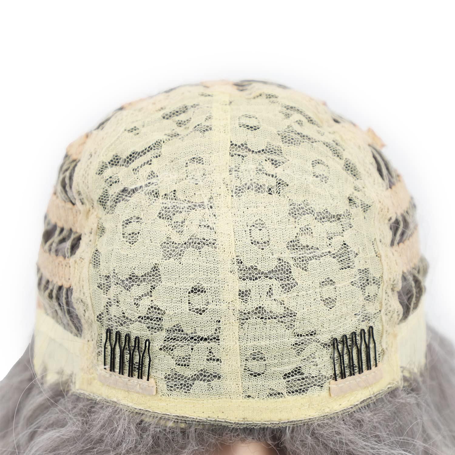 Fencca Fencca Grey Long Curly Wig Synthetic Mixed Gray Wave Curly Wigs for Women Free Part Full Curly Wig Layered Long Wavy Grey Wig