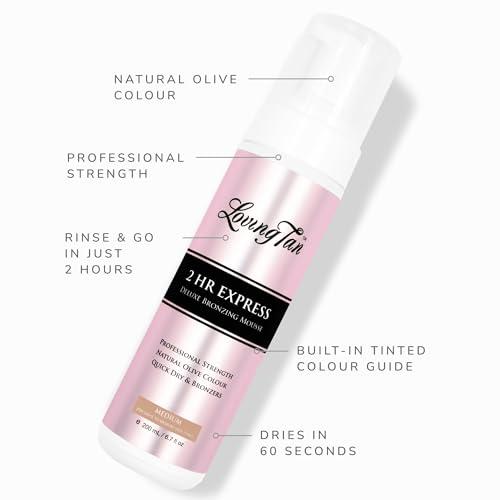 Loving Tan Loving Tan 2 HR Express Self Tanning Mousse, Medium - Streak Free, Natural, Professional Quality - 5+ Sunless Self Tanner Applications per Bottle, Cruelty Free, Naturally Derived DHA - 6.7 FL Oz