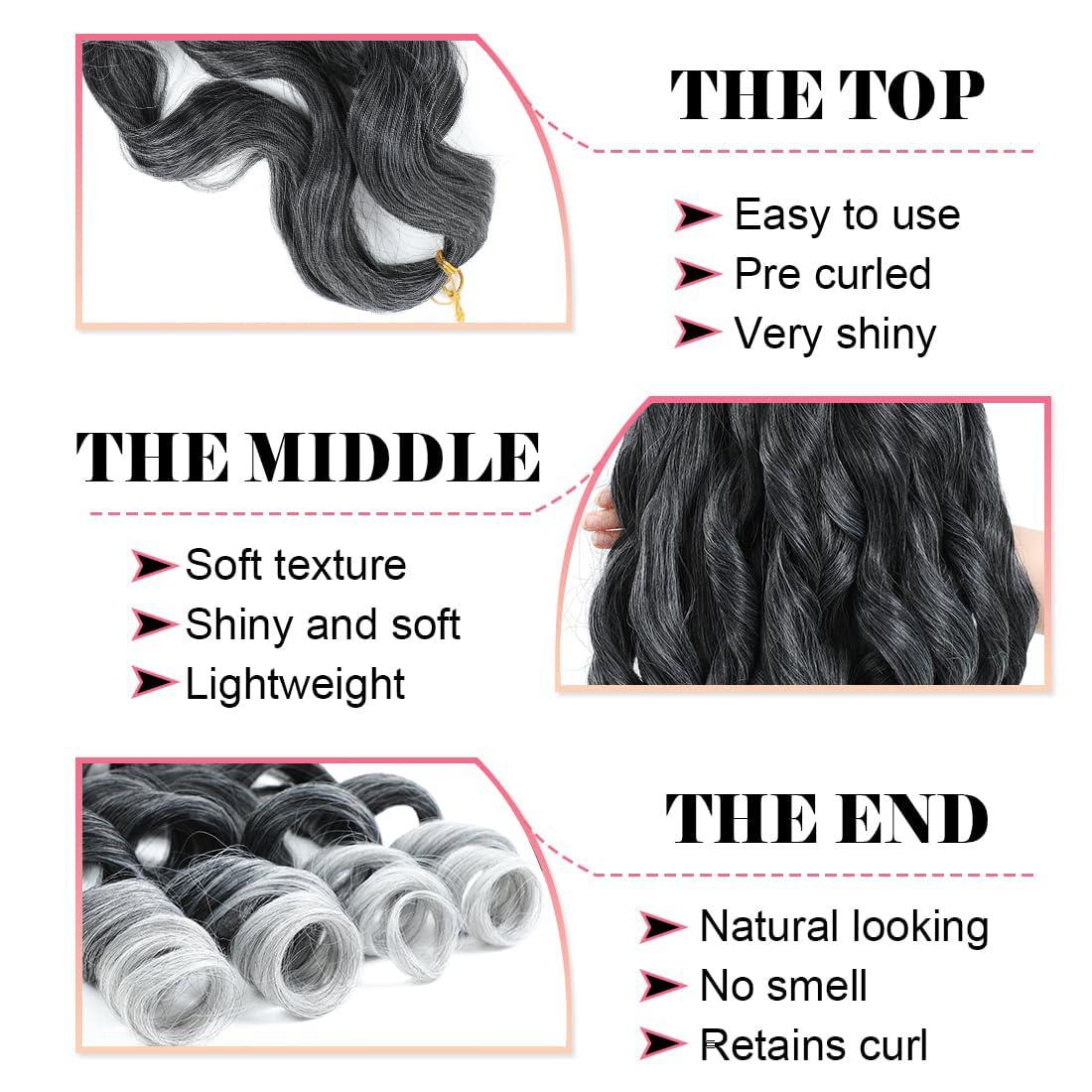 WIPPORYA WIPPORYA French Curly Braiding Hair 24 Inch 6 Packs Black Loose Wave Bouncy Crochet Hair Pre Stretched 100g/pack Yaki Curly Braiding Hair for Black Women Hair Extensions ((Pack of 6),24inch,tgray)