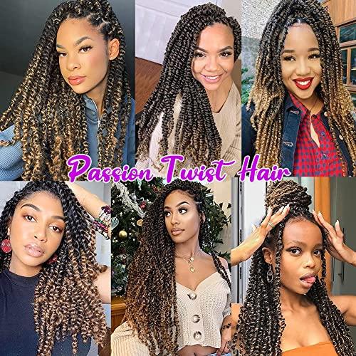 Rainish Passion Twist Hair 24 Inch Pre-looped Passion Twist Crochet Hair 9 Packs Pre-twisted Water Wave Crochet Braids Butterfly Locs Long Bohemian Braiding Hair Extensions (24 Inch, (Pack of 9), T1B/27)