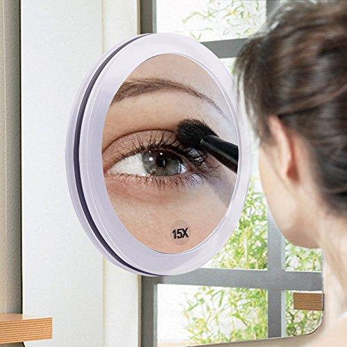 SANTOO SANTOO 15X Magnifying Mirror - with 3 Mounting Suction Cups - Used for Precise Makeup - Eyebrows/Tweezing - Blackhead/Blemish Removal - Bathroom/Travel Makeup Mirror - 6 Inch Round (Rose Gold)
