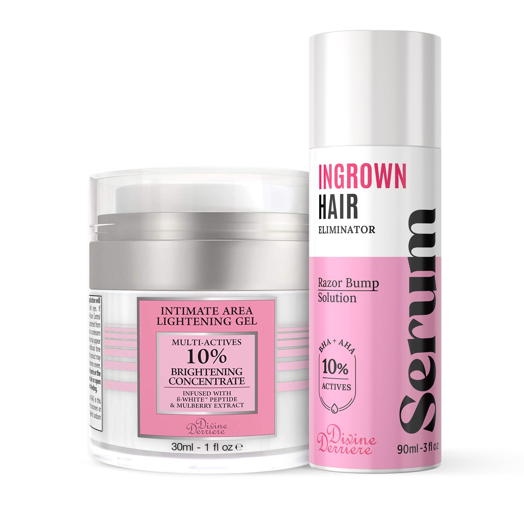 Divine Derriere Intimate Skin Lightening Gel for Body and Bikini Area & Ingrown Hair Eliminator Serum Provides the Most Effective Combination For Fading Dark Spots & Removing Ingrown Hairs