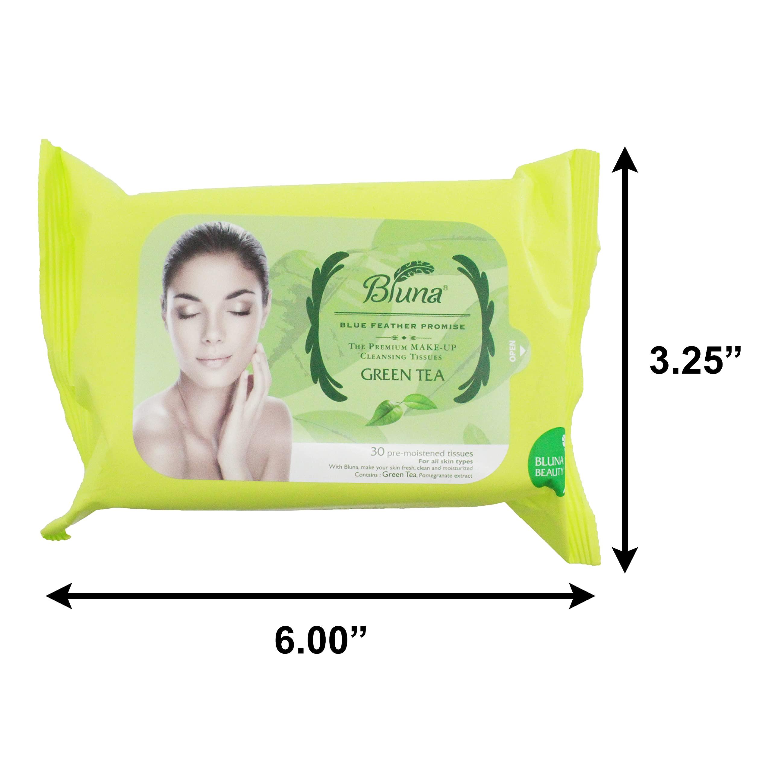 bluna Bluna Facial Make-Up Cleansing Tissue for All Skin Types, Green Tea, 30ct per pack (2 PACK)