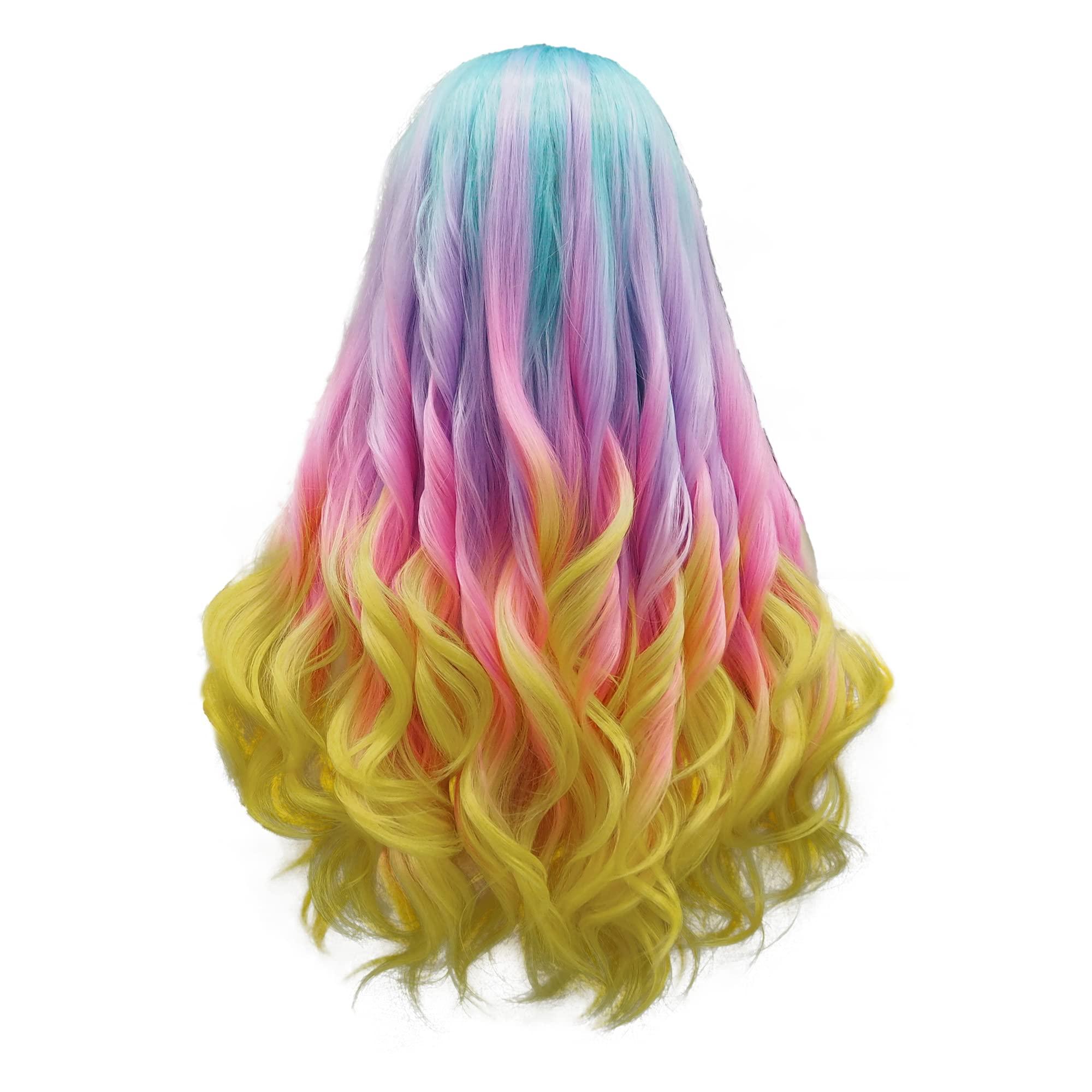 IMSTYLE IMSTYLE Multi-Color Lace Front Wigs Rainbow Natural Wave Synthetic Wig for Cosplay Party Wig 26 inches