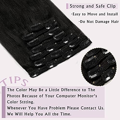 Anrosa Anrosa Yaki Hair Clip in Yaki Hair Extensions Clip in Human Hair Jet black Hair Clip in Extensions for African American Yaki Straight Clip ins Natural Hair 12 Inch