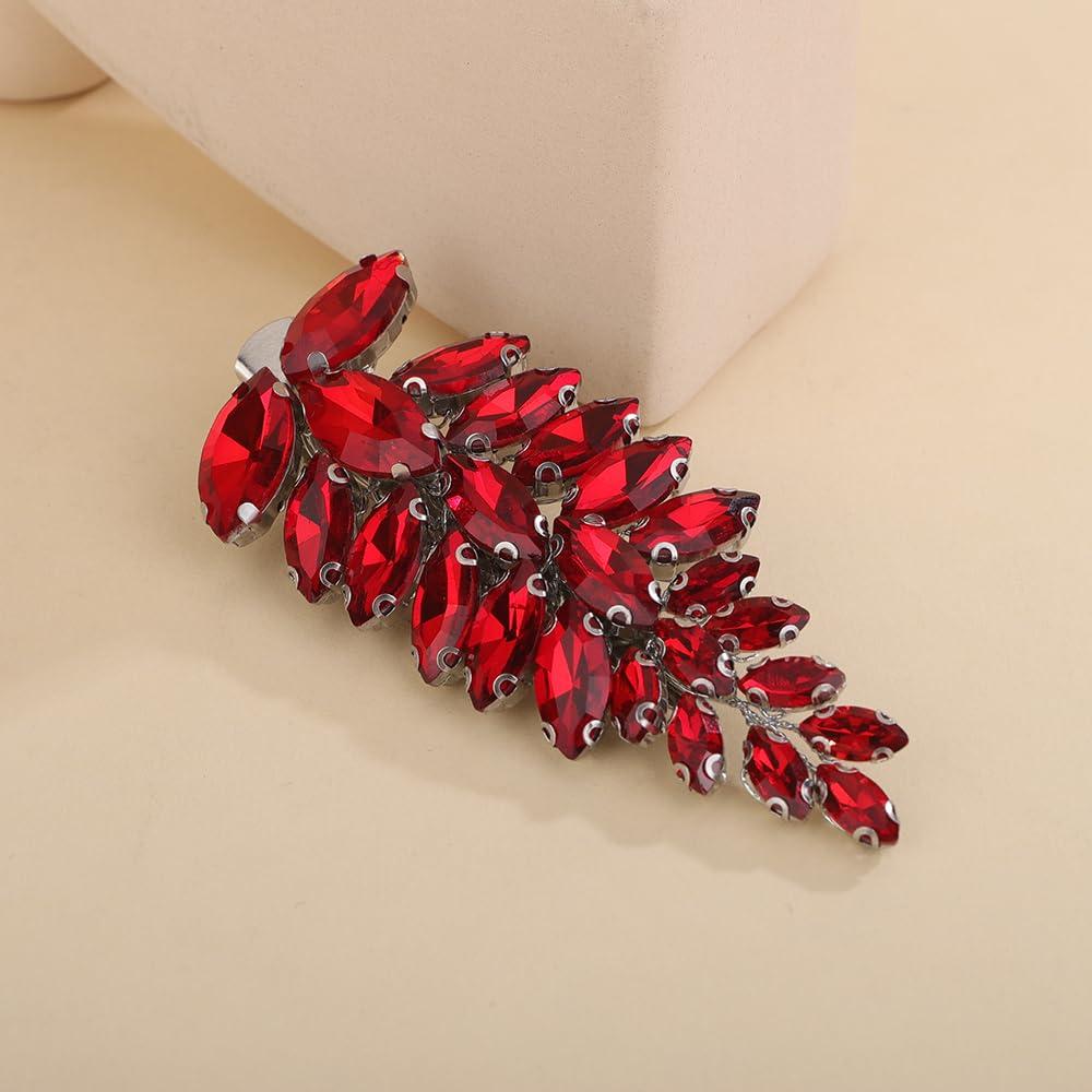 Teyglen Teyglen Red Rhinestone Hair Clips Bridal Crystal Hair Barrette for Women Christmas Headpiece Wedding Crystal Hair Clips Hair Piece Hair Accessories for Party Prom (Red)