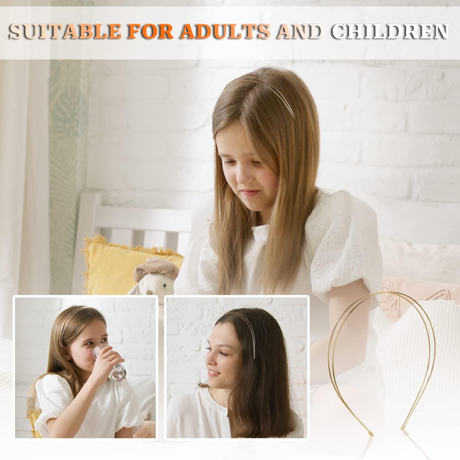 Vin Beauty Vin Beauty 4 Pcs Metal Thin Double Headbands Row Wire Headband for Women Bridal Headband Hair Hoop Wedding Hair Band Elastic Metal Hairband for Women Girls (Gold)