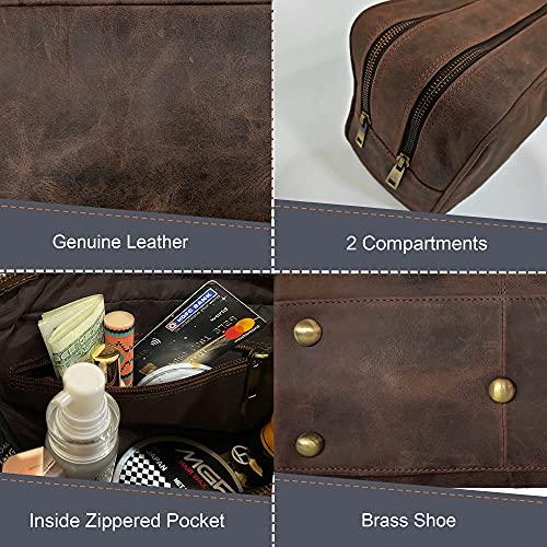 RUSTIC TOWN RUSTIC TOWN Handcrafted Premium Leather Toiletry Bag Combo - The Best Masculine Travel Gifts For Men and Women