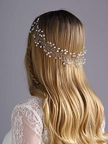 Yean Yean Babys Breath Hair Piece Wedding Hair Vine Silver Rhinestone Headband Bridal Branch Crystal Wreath Crown Bridal Flower Vine Accessories for Bride and Bridesmaid (Silver)