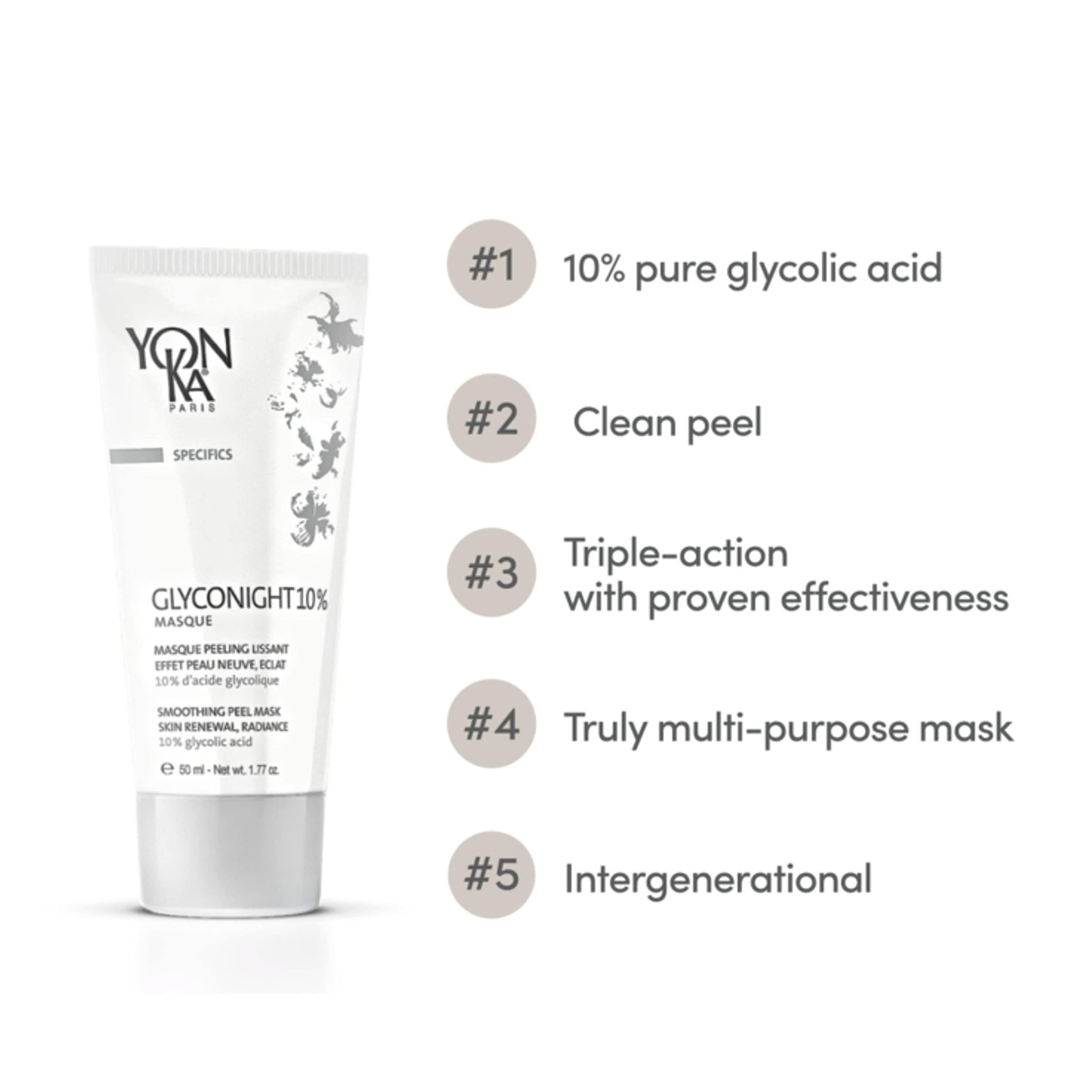 Yonka Yonka Yon-Ka Glyconight 10% Peel Masque (50ml/1.77 oz) Anti-Aging Face Mask Hydrating Face Toner Travel Size, Natural Toning Spray for Dry & Sensitive Skin (1.6 FL Oz)