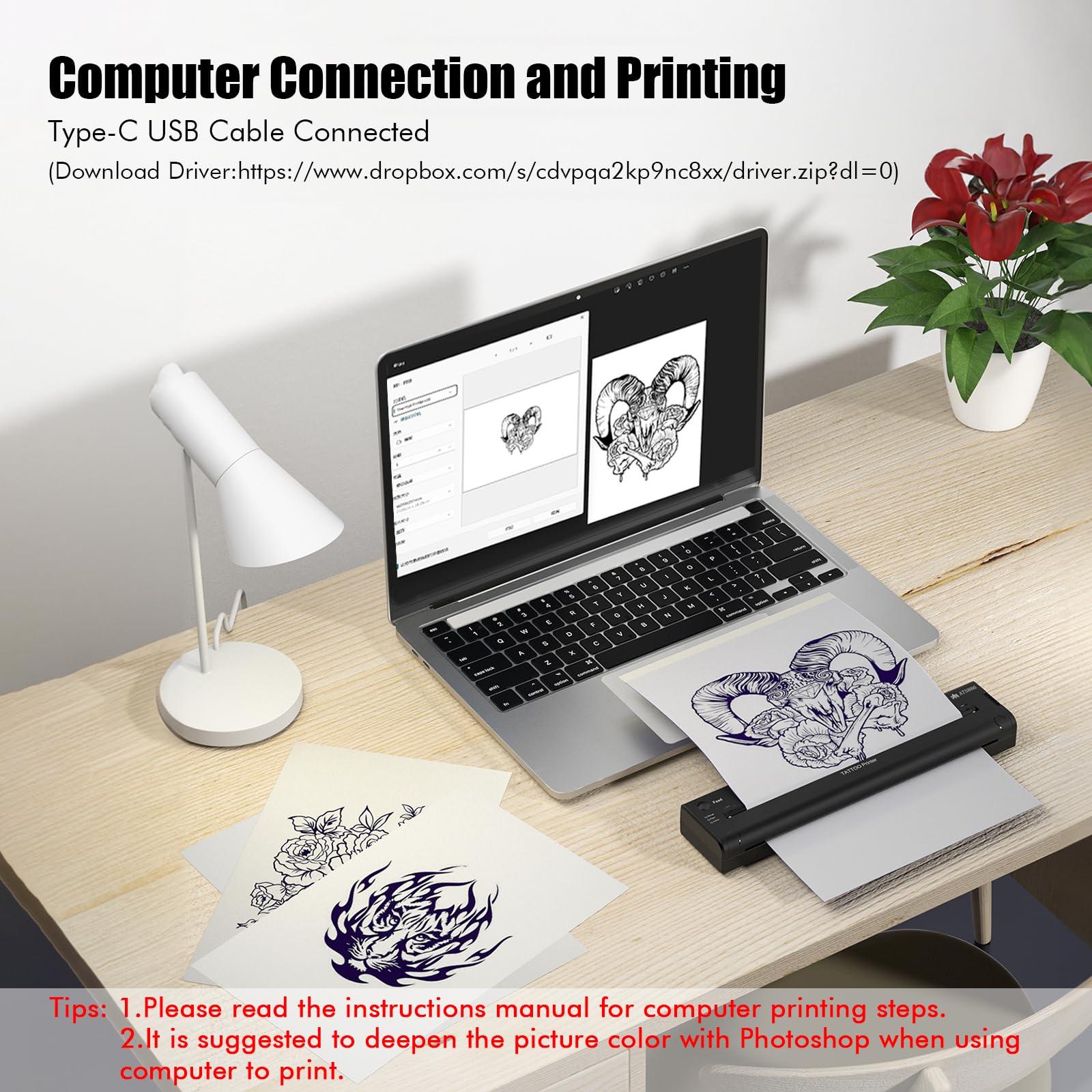 LIUMATE LIUMATE Wireless Tattoo Printer Bluetooth Tattoo Stencil Printer with 15pcs Transfer Paper, Cordless Tattoo Thermal Printer Copier Tattoo Transfer Machine, Compatible with Android iOS Phone & PC