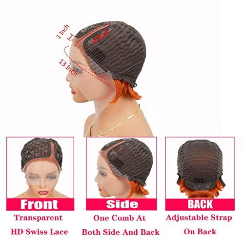 QUEEN MARY QUEEN MARY Pixie Cut Wigs for Black Women Human Hair Ginger Orange Lace Front Wigs Human Hair 13x4x1 Straight Bob Wigs Human Hair Side Part Ginger Orange Straight Bob Wig 6Inch