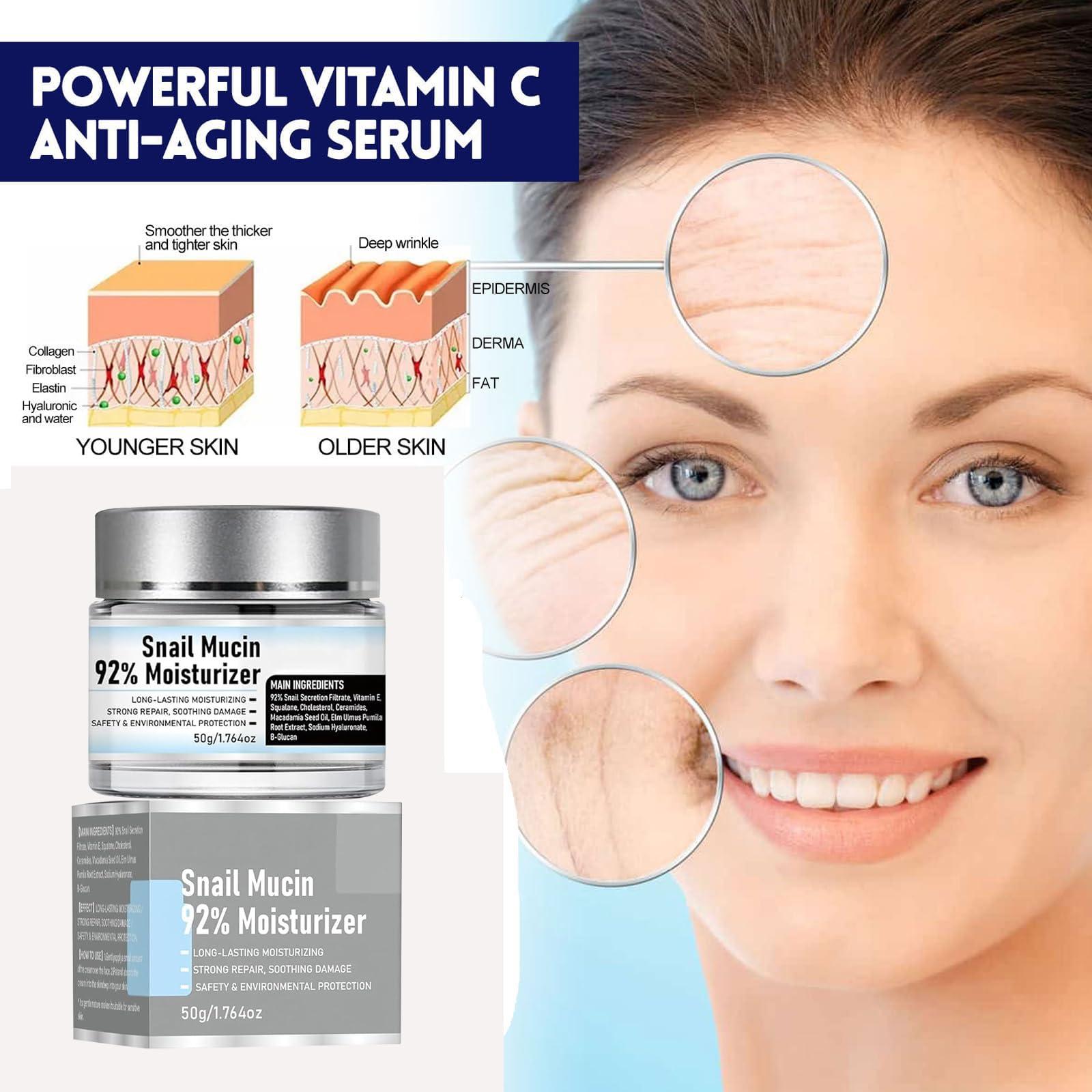 Fuxvao Crema de Baba de Caracol Original, Snail Mucin 92% Moisturizer Daily Face Gel Cream, Snail Mucin Serum, Crema De Caracol, Snail Secretion Filtrate Nourishing Cream,1.76oz (3)