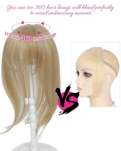 MORICHY Clip in Bangs 360 Bangs Hair Clip Fake Bangs Clip in Hair Extensions Clip on Bangs for Women with Long Layered Hair Blonde Highlights Curved Bangs for Daily Use