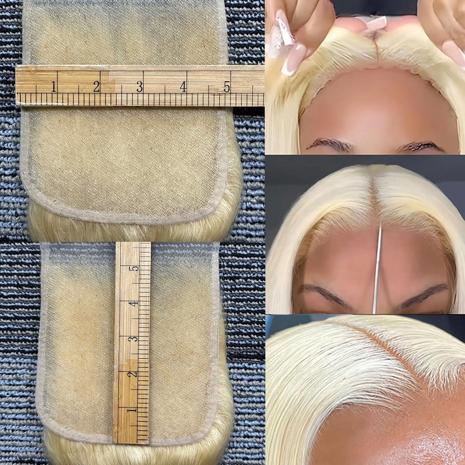 Glisdia 613 5x5 Closure Hd Lace Transparent Deep Part 55 613 0.11mm Ultra-Thin Invisible Skinlike Lace Closure Blond Color 12a Grade Straight Human Hair Pre Plucked With Baby Hair Free Part 16 Inch