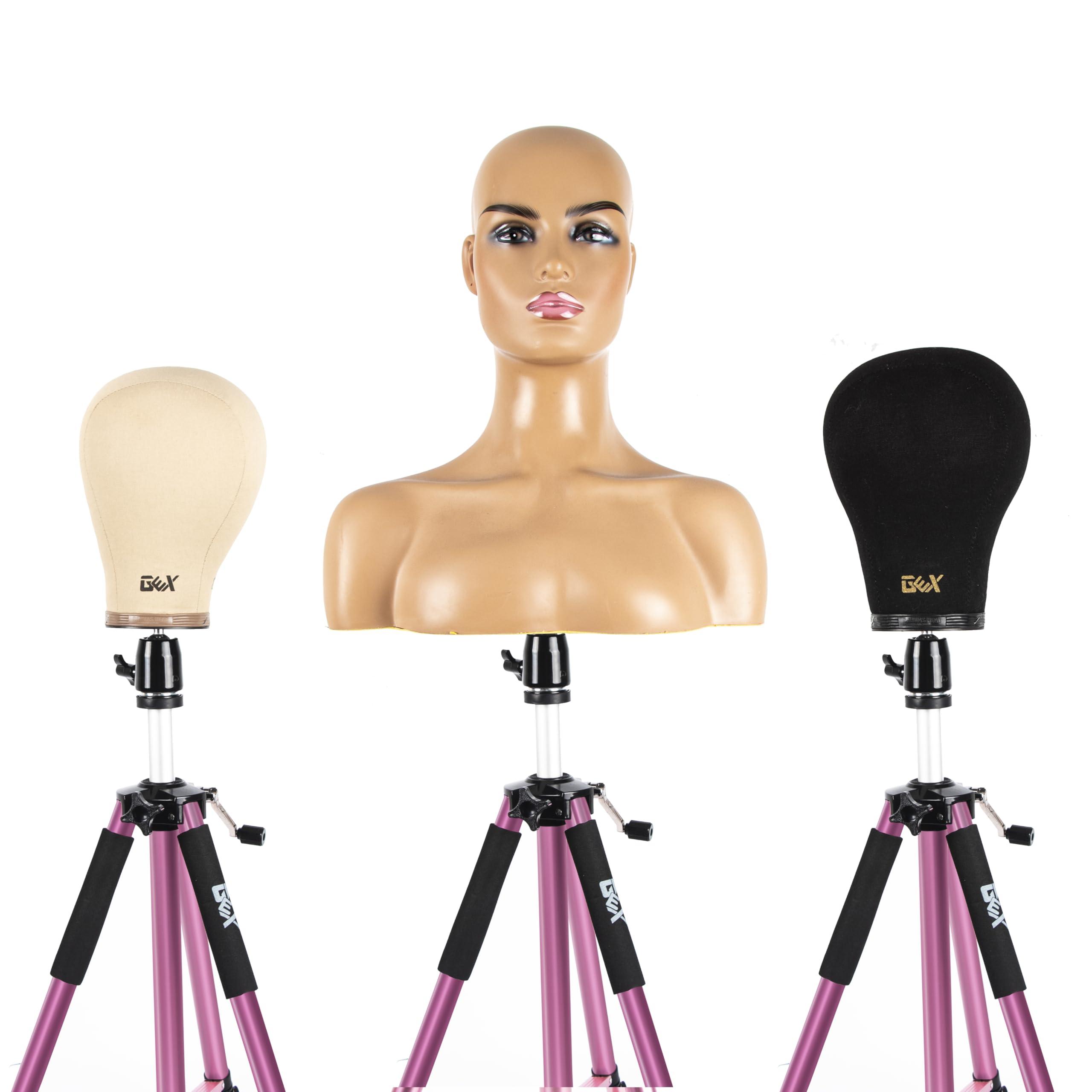 GEXWORLDWIDE gexworldwide GEX 63\" Heavy Duty Mannequin Tripod Stand for Wig Cosmetology Training Practice Doll Manikin Head Tripod Wig Stand With Travel Bag (Rosy)
