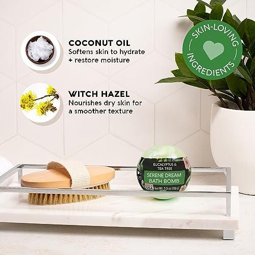 Nature's Beauty Nature's Beauty Eucalyptus & Tea Tree Bath Bomb Multi-Pack- Natural Hand Crafted, Non-Staining, Luxury Fizzy Spa Bomb, Sooth + Restore Skin, Made w/Coconut Oil & Witch Hazel, 4.6oz (4 Pack)