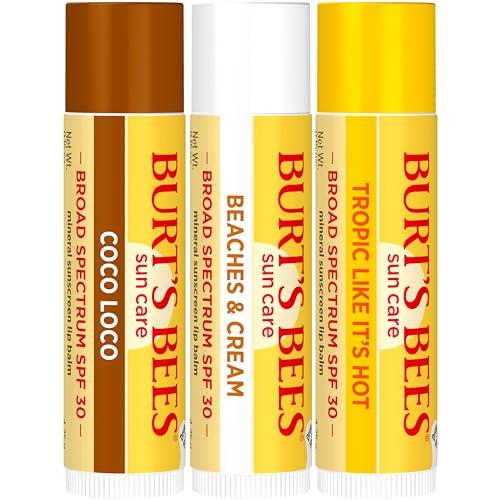 Burt\'s Bees Burt\'s Bees Island Getaway Sun Care SPF 30 Lip Balm Stocking Stuffers, Water-Resistant Lip Moisturizer Christmas Gifts, Nano-Free Zinc Oxide Formula, Natural Conditioning Lip Treatment (3-Pack)