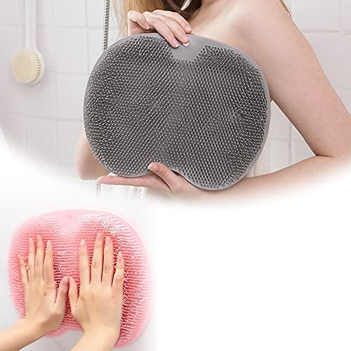 HCPBRS Shower Foot & Back Scrubber, Silicone Massage Pad Wall Mounted Back Scrubber, Shower Foot Massager Scrubber Bath Massage Cushion Brush with Suction Cups, Bathroom Wash Foot Scrubber Mat (Gray)
