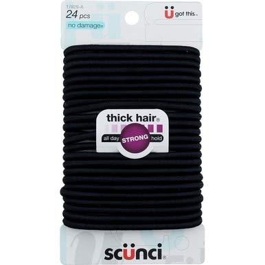Scunci Scunci Effortless Beauty No-damage Black Elastics, Thick Hair 24 ea (Pack of 3)
