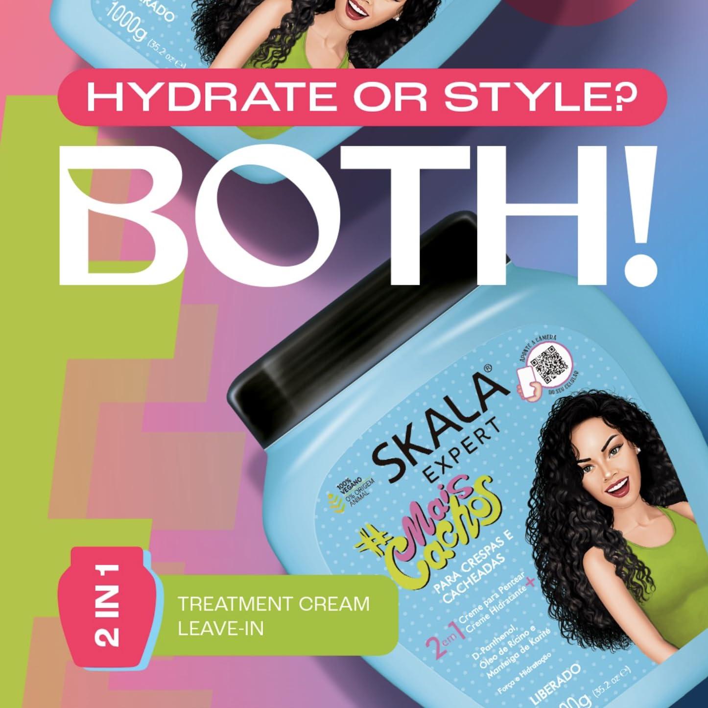 SKALA 2 Pack SKALA Mais Cachos Hydrates Curls, Eliminates Frizz, For Curly Hair - 2 IN 1 Conditioning Treatment Cream and Cream To Comb 35.2oz New