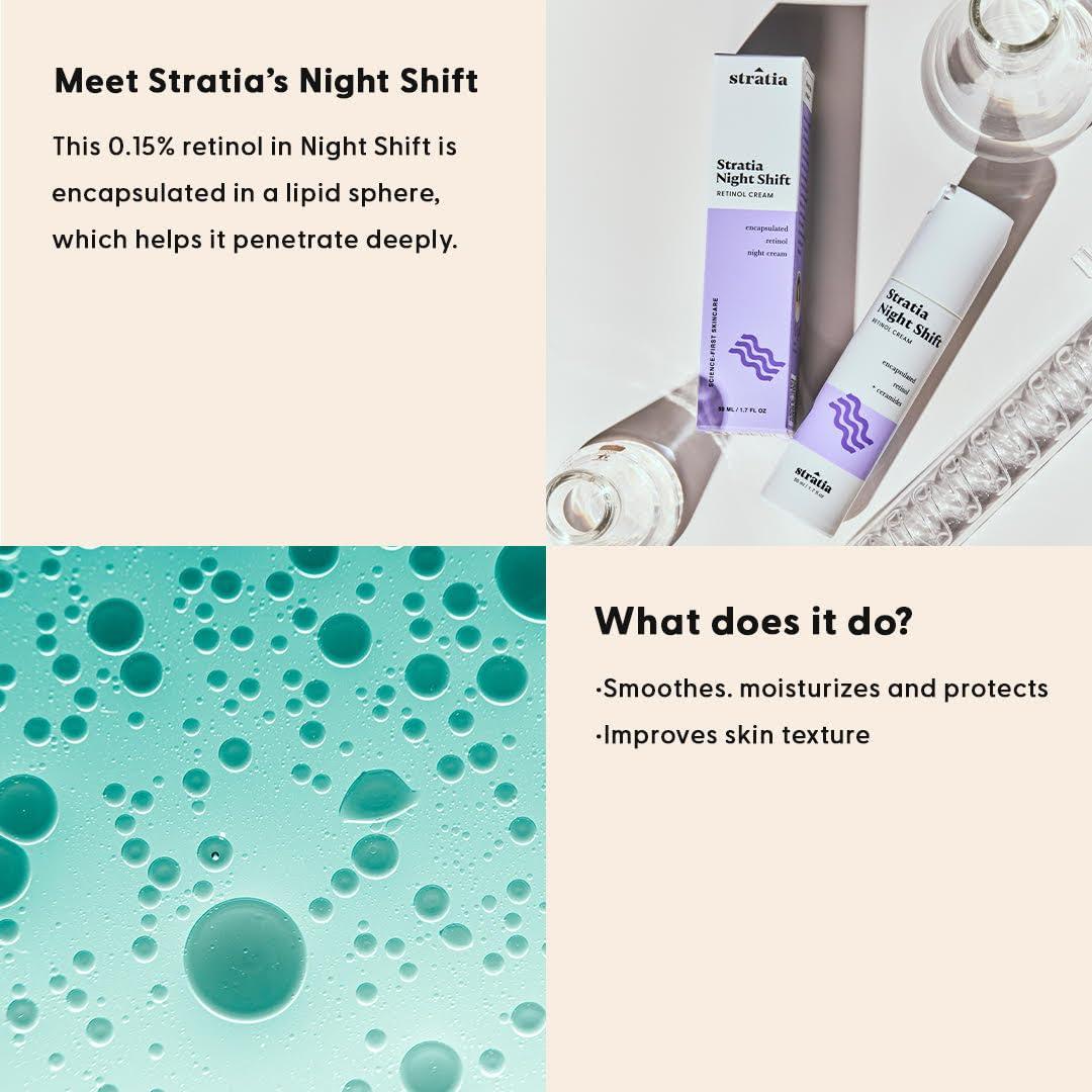 Stratia Stratia Night Shift | Age-Defying Night Cream with Encapsulated Retinol | Formulated for All Skin Types | 1.7 Fl Oz