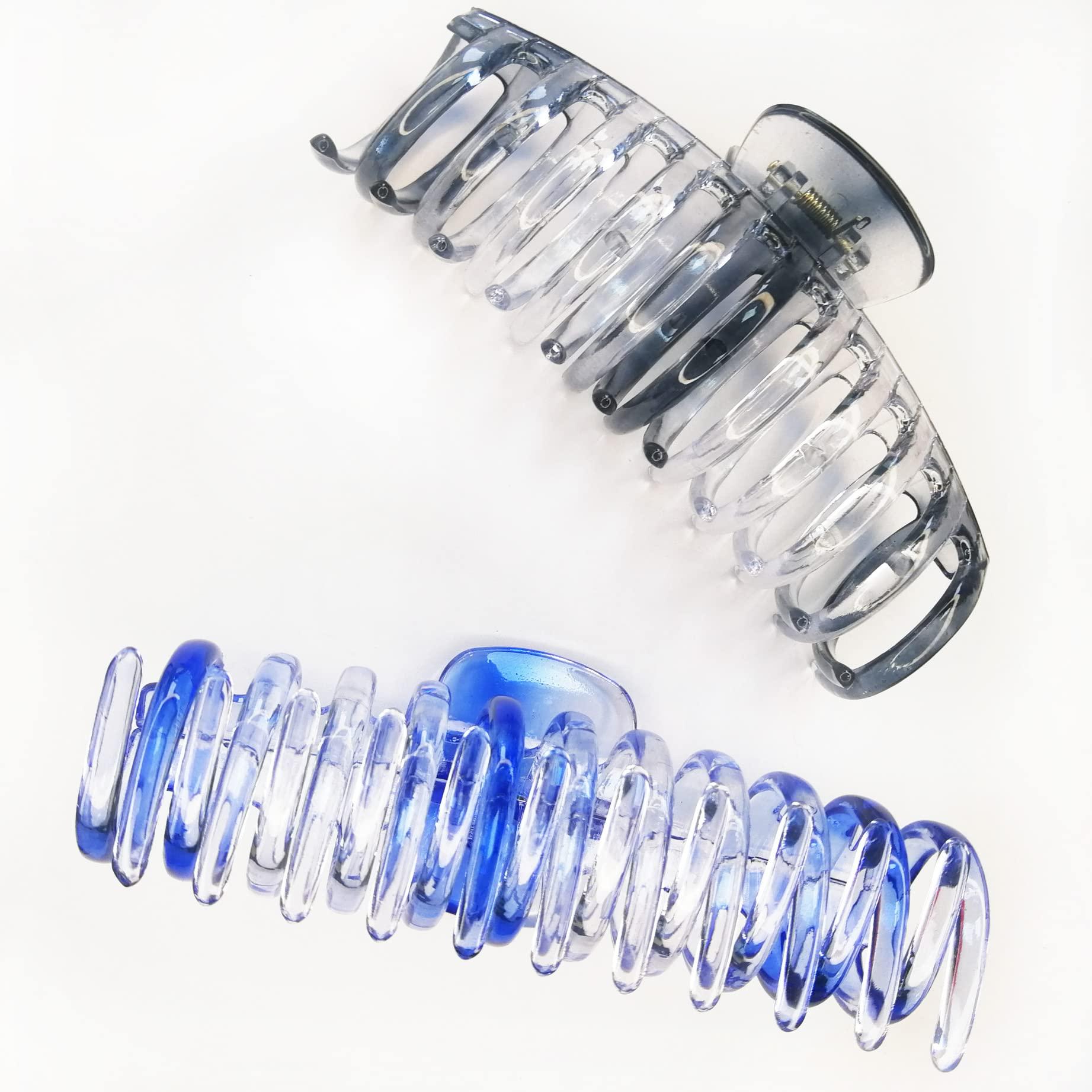 ACCGLORY Accglory 5.5 Inches Extra Large Hair Clips for Long Thick Hair Women’s Jumbo Hair Claw Clips 2 Counts in Set Hair Accessories (grey and marine blue)