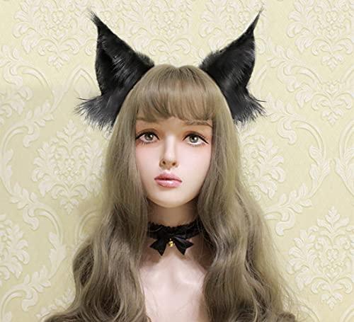 Fxaelian Fxaelian Anime Cute Wolf Cat Dog Ears Headband Hair Clips Halloween Cosplay Costume Party Hair Clips Headpiece Hair Accessories Hairband Headwear Unisex Grey