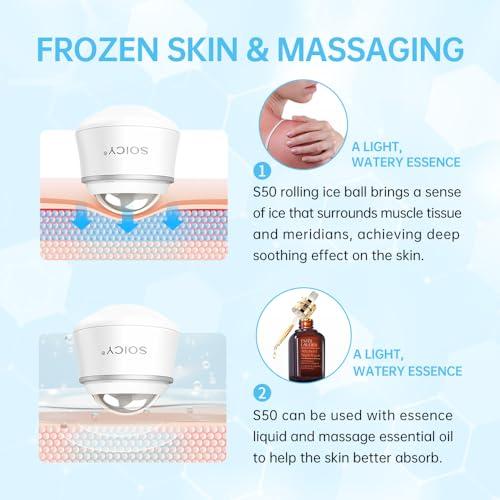 OPENDGO Ice Roller for Face and Eyes Body, Facial Ice Roller 360 Rotating Stainless Steel Ball Face Massager Fitness Cryosphere for Reduces Puffiness, Redness and Pain, Beauty Skin Care Tools